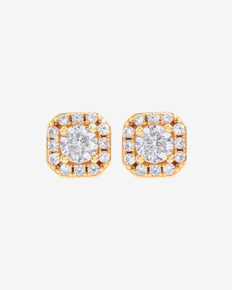 7mm Iced Cluster Stud Earrings - Gold