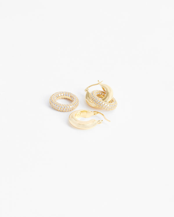 Iced Pave Double Hoop Earrings - Gold