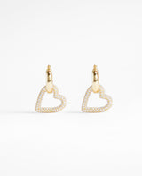 Iced Pave Heart Hoop Earrings - Gold
