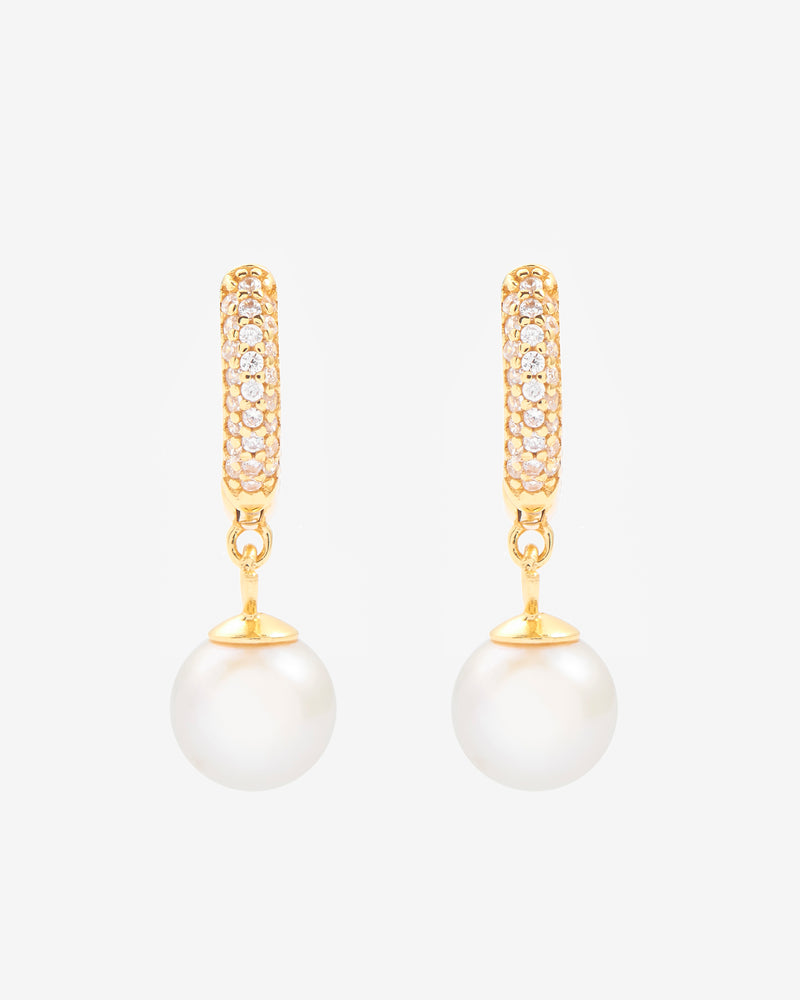 Iced Hoop & Pearl Earrings - Gold