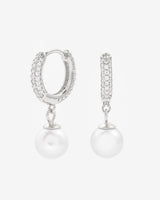 Iced Hoop & Pearl Earrings - White Gold