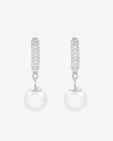 Iced Hoop & Pearl Earrings - White Gold