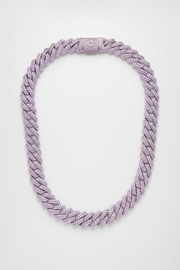 14mm Iced Lilac Prong Cuban Chain - White Gold