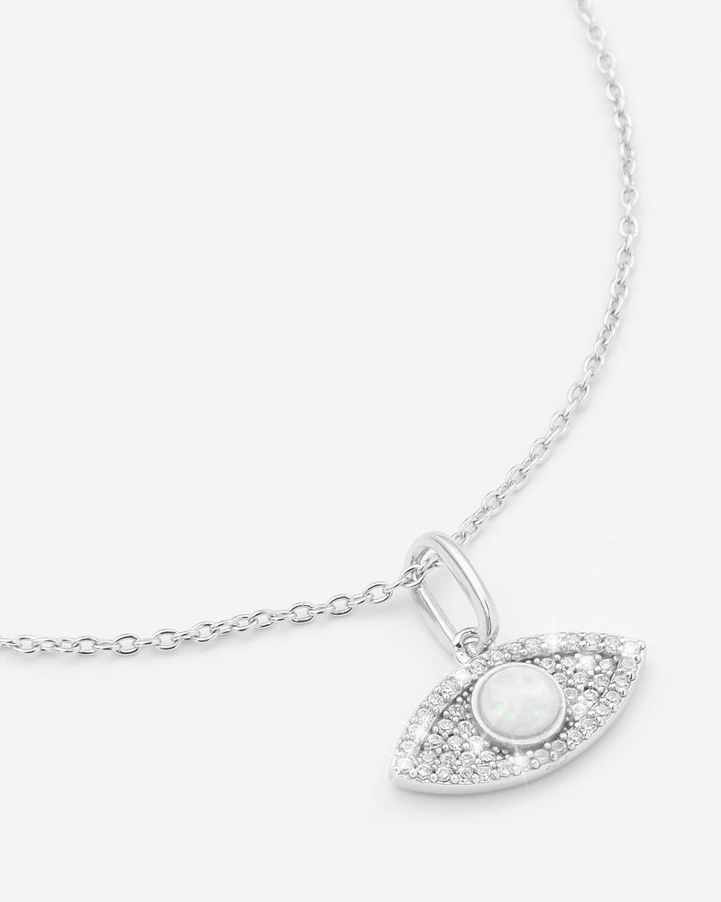 Iced Opal Evil Eye Necklace - White Gold