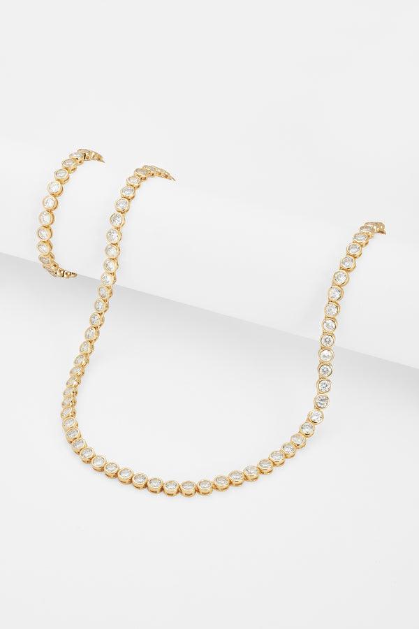 Iced Round Stone Chain + Bracelet Bundle - Gold