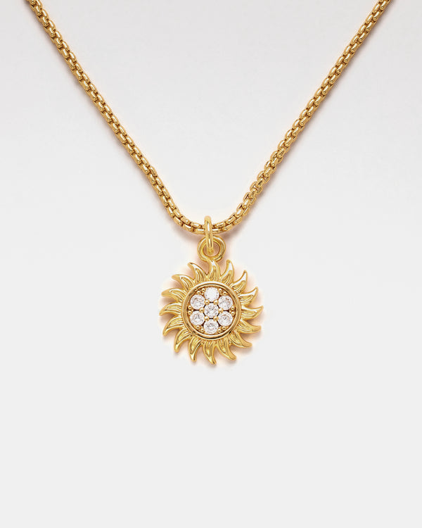 Iced Sunburst Box Chain Necklace - Gold