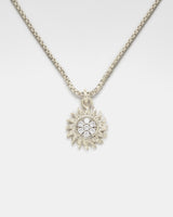Iced Sunburst Box Chain Necklace - White Gold