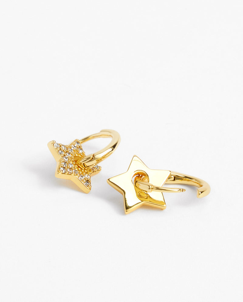 Iced Star Charm Huggie Earrings - Gold