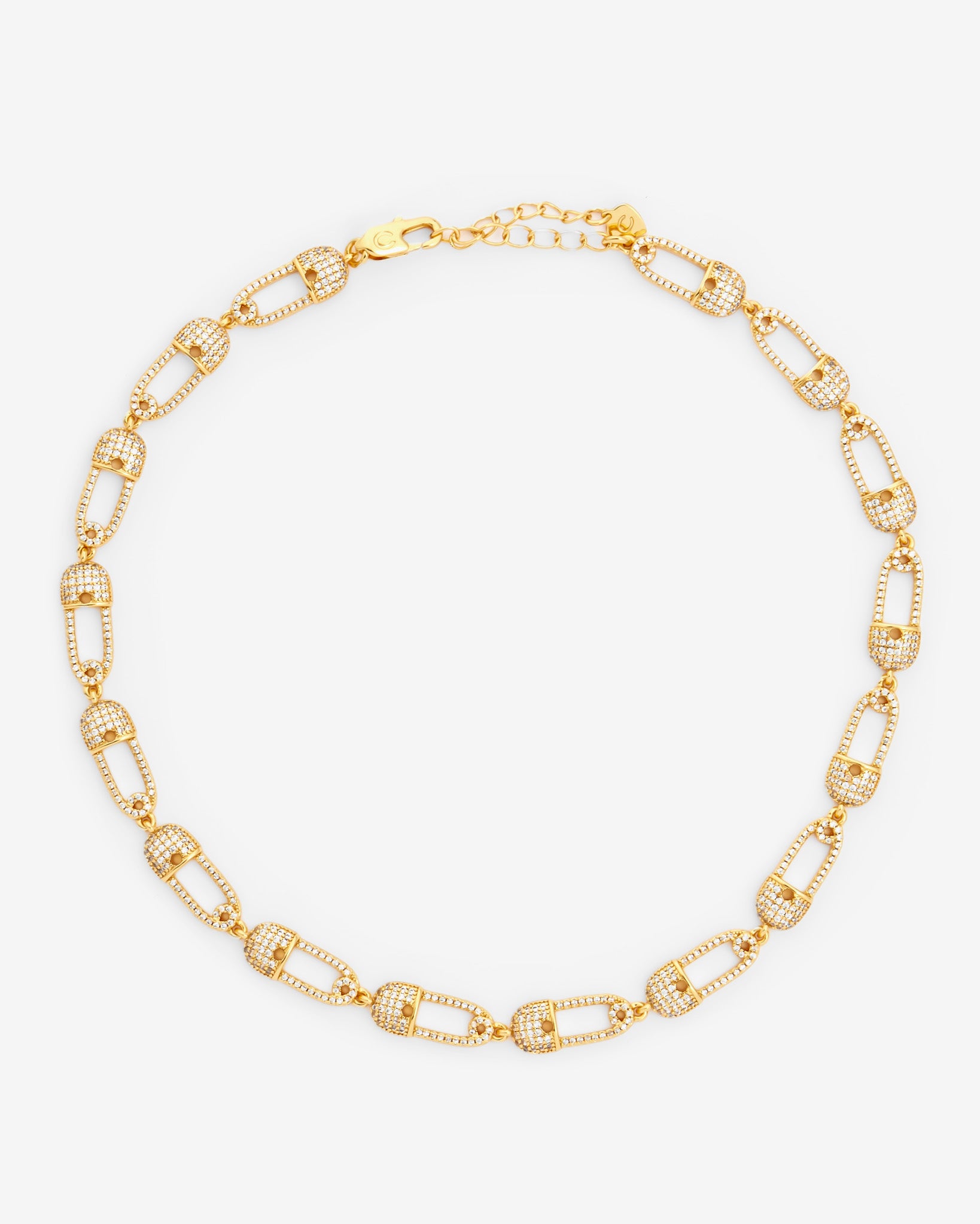 Iced Safety Pin Allway Necklace - Gold