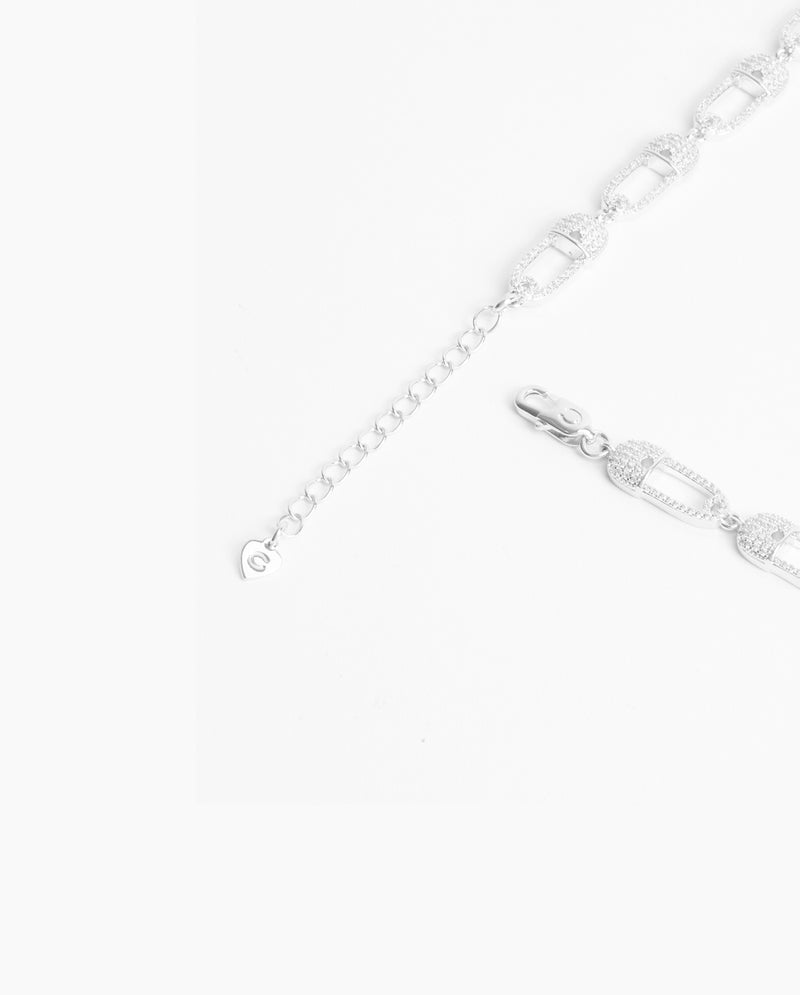 Iced Safety Pin Allway Necklace - White Gold