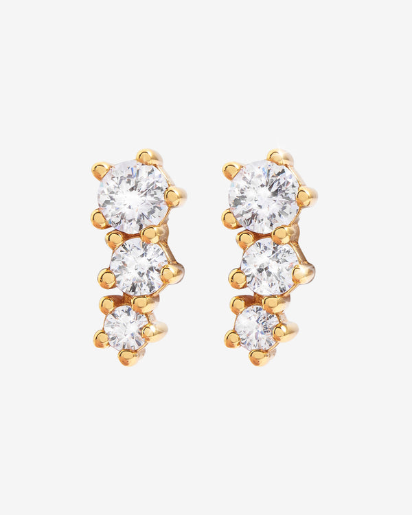 Iced Stagger Stud Earrings - Gold