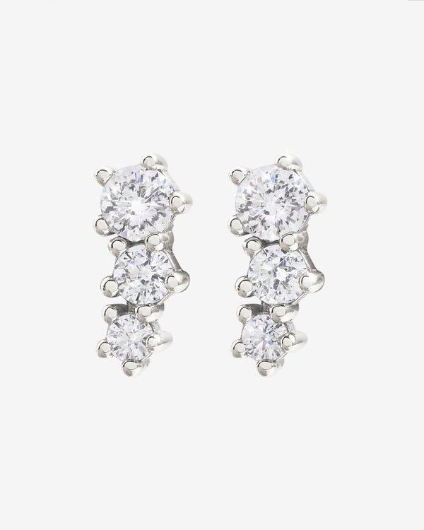 Iced Stagger Stud Earrings - White Gold