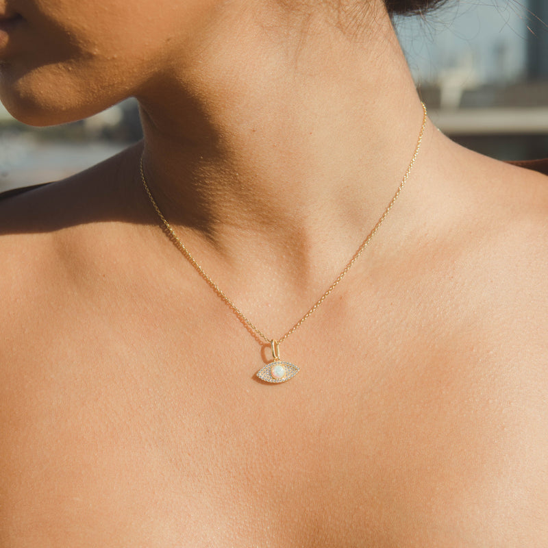 Iced Opal Evil Eye Necklace - Gold