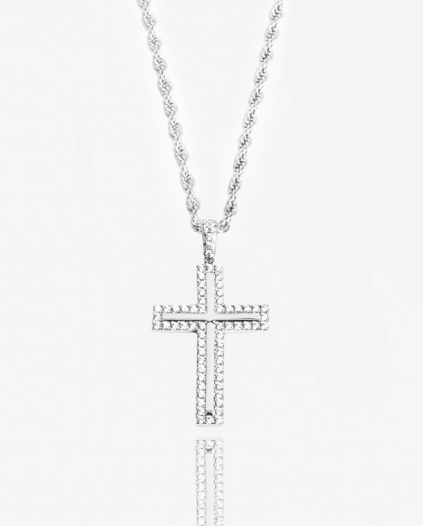 Iced Cross Pendant - White Gold
