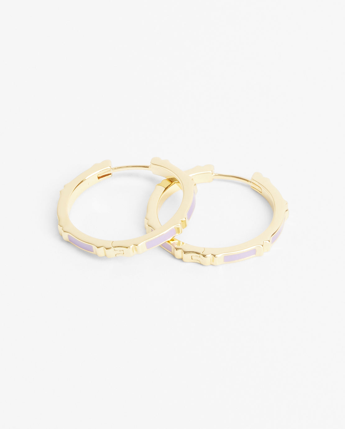 Lilac Enamel Hoop Earrings - Gold