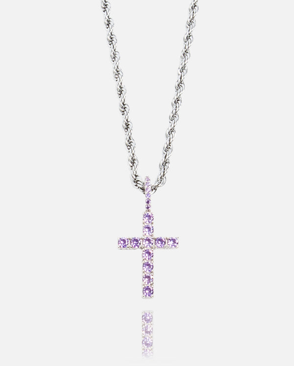 Iced Mini Cross Pendant - Purple
