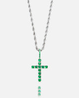 Iced Mini Cross Pendant - Green