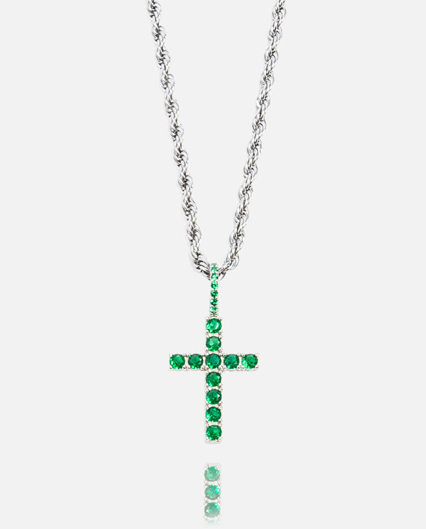 Iced Mini Cross Pendant - Green