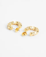 Polished And Iced Twist Hoop Earrings - Gold