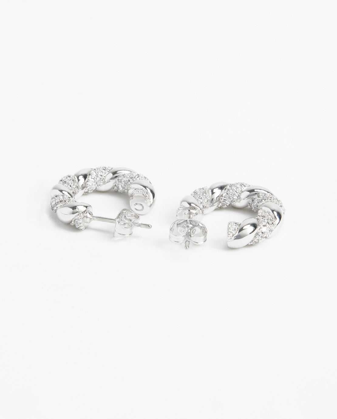 Polished And Iced Twist Hoop Earrings