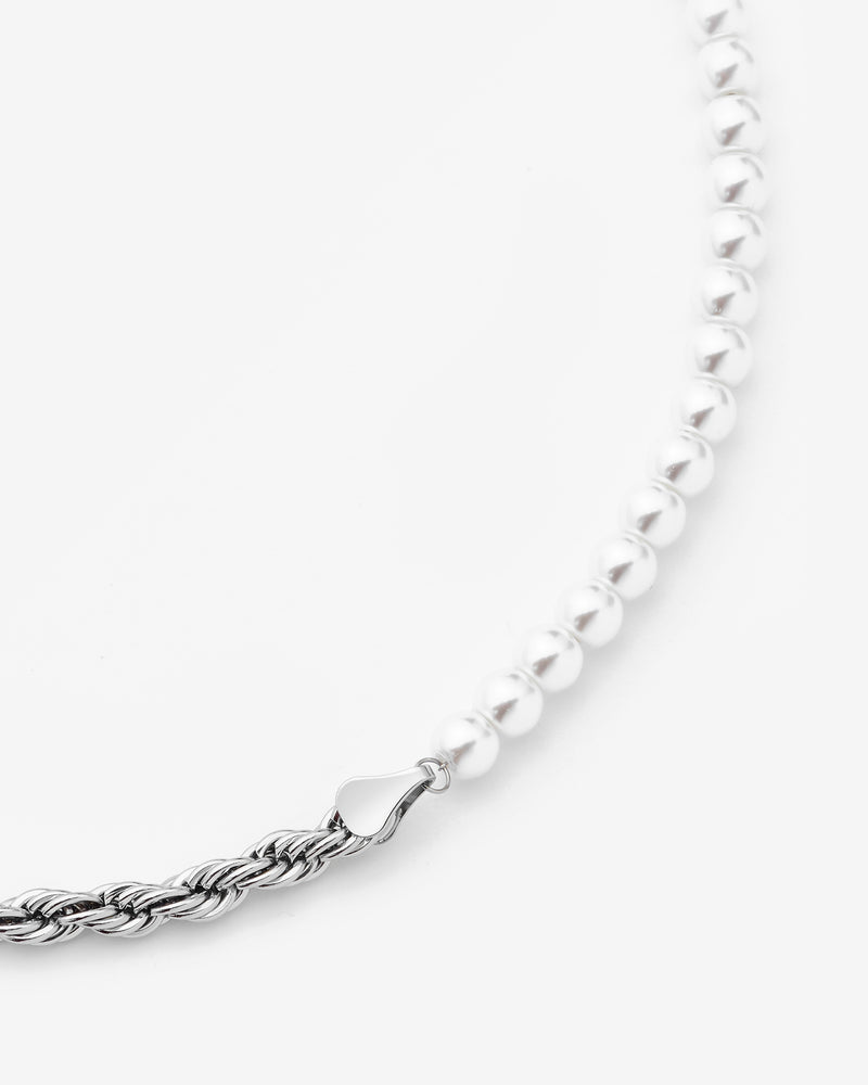 Half Pearl & Rope Necklace - White Gold