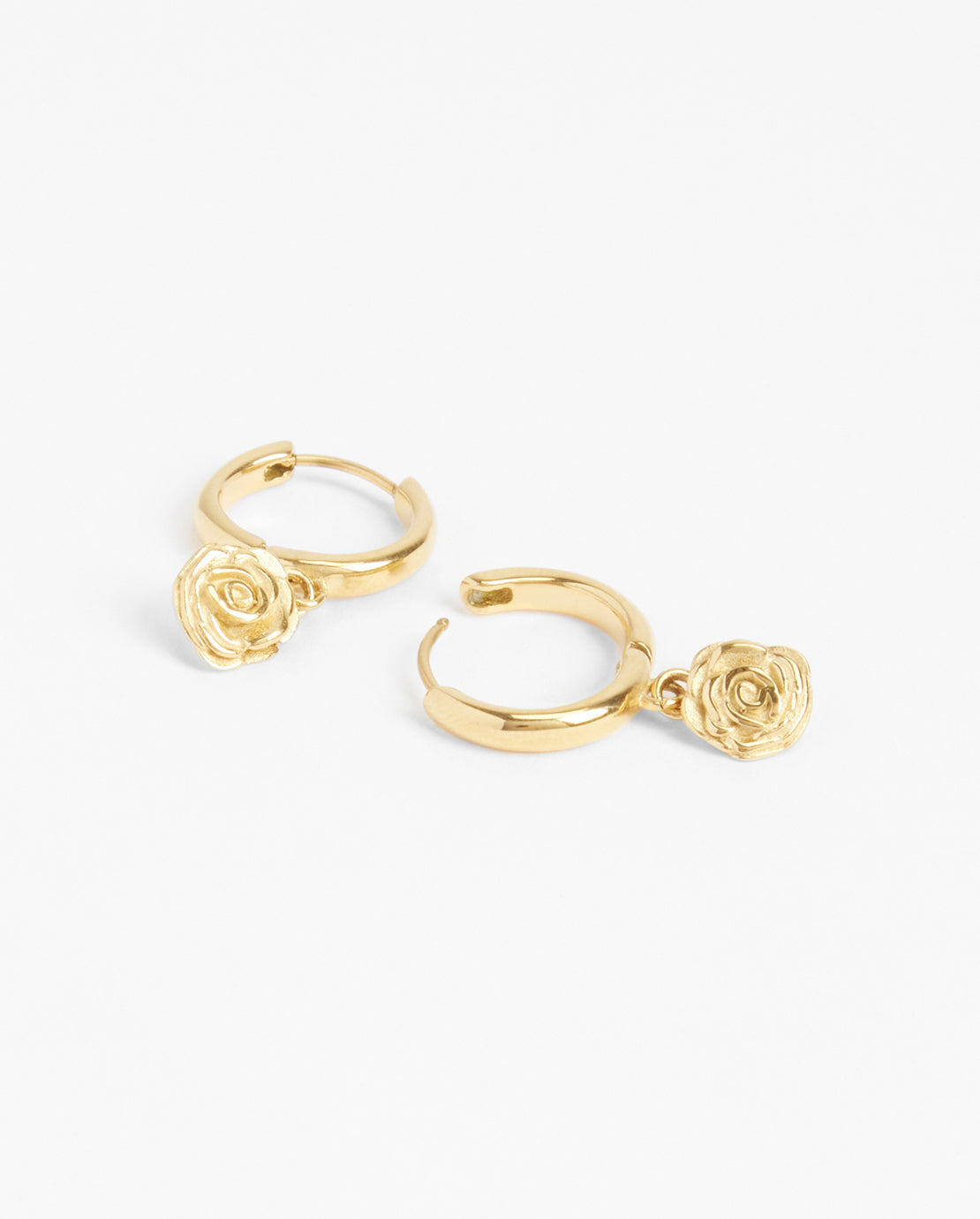 Rose Hoop Earrings - Gold