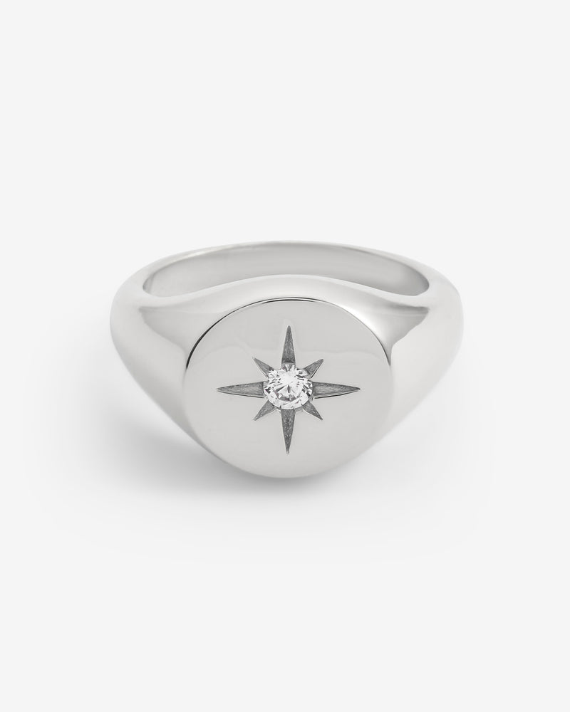 Star Gemstone Signet Ring - White Gold
