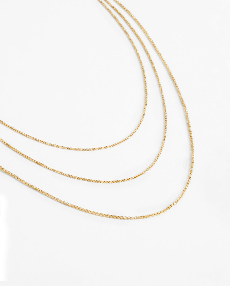 Triple Layer Box Chain Necklace - Gold