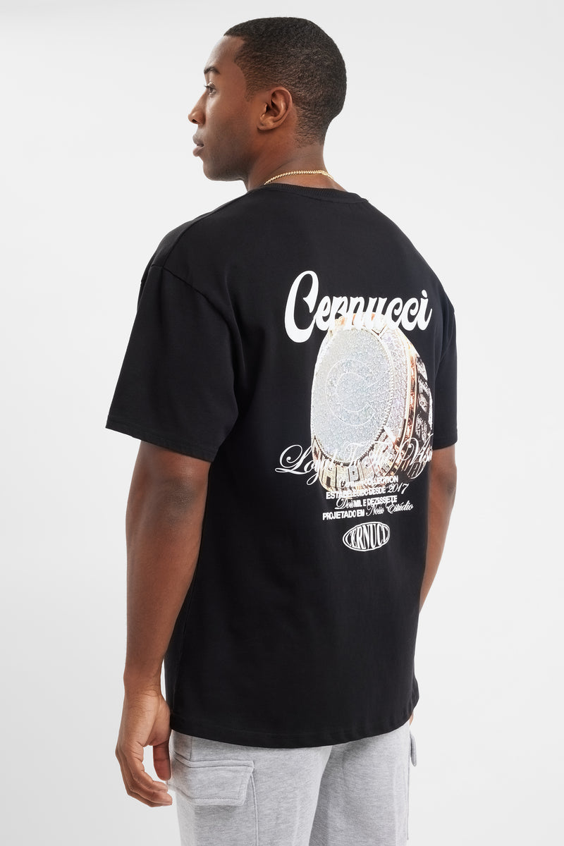 Oversized Cernucci Champ Ring T-Shirt - Black