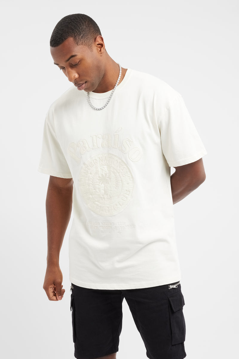 Oversized Paraiso Embroidered T-Shirt - Cream