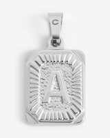 Vintage Inspired Initial Rectangle Pendant A - White Gold