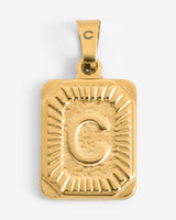Vintage Inspired Initial Rectangle Pendant C - Gold