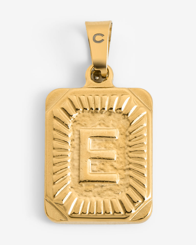 Vintage Inspired Initial Rectangle Pendant E - Gold
