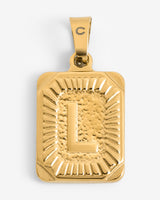Vintage Inspired Initial Rectangle Pendant L - Gold