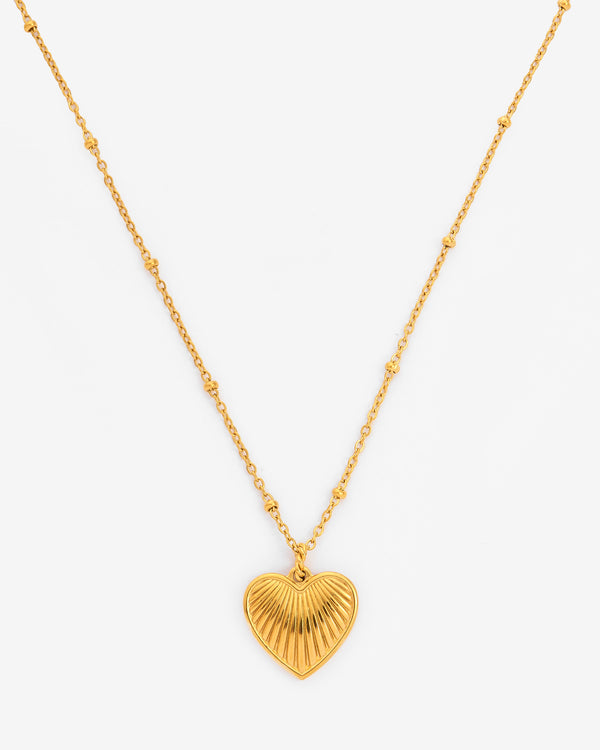 Vintage Textured Heart Charm Necklace - Gold