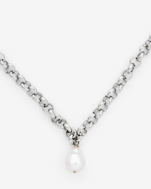 White Pearl Chain Necklace - White Gold