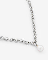 White Pearl Chain Necklace - White Gold