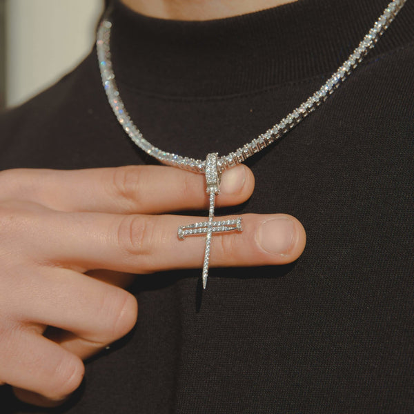 Diamond Nail Cross Pendant - White Gold - Cernucci
