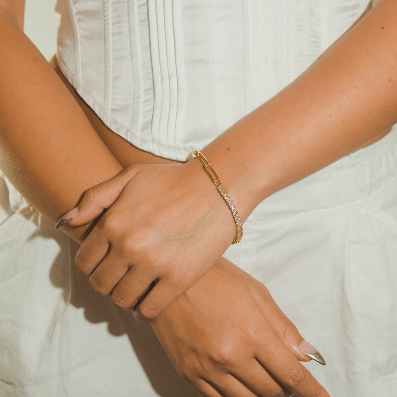18K Solid Gold Half Diamond Tennis Paperclip Bracelet Women Dainty Bracelet  | eBay