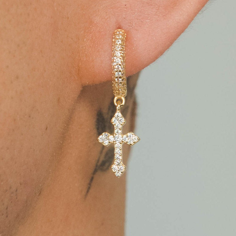 Iced Celtic Cross Earrings - Gold - Cernucci