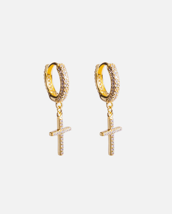 Iced Cross Earrings - Gold - Cernucci