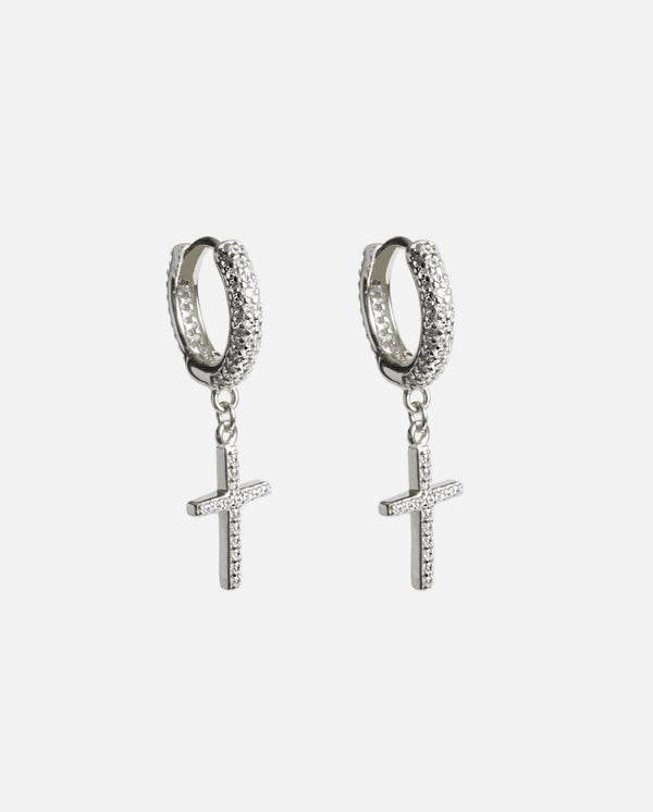 Iced Cross Earrings - Silver - Cernucci