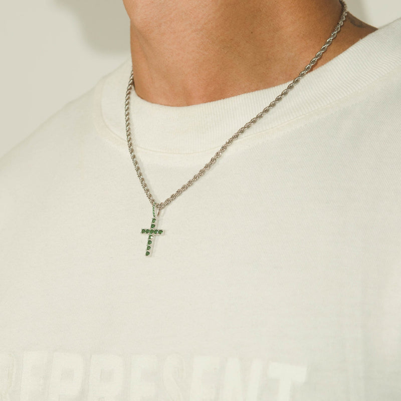 Iced Mini Cross Pendant - Green – Cernucci