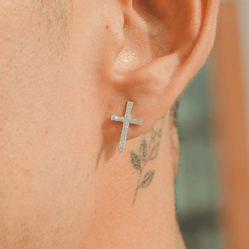 White gold discount cross earrings studs