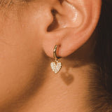 Pave Heart Hoop Earrings - Gold - Cernucci